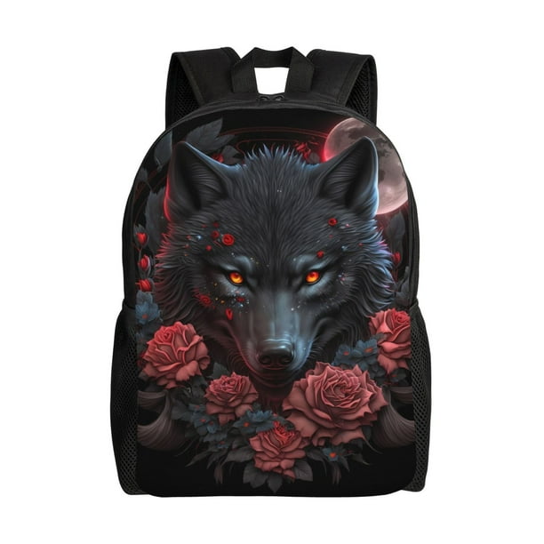 Fotbe Rose Full Moon Black Wolf Mochila de Viaje para Laptop, Mochila Ejecutiva Delgada y Resistente 15.6"