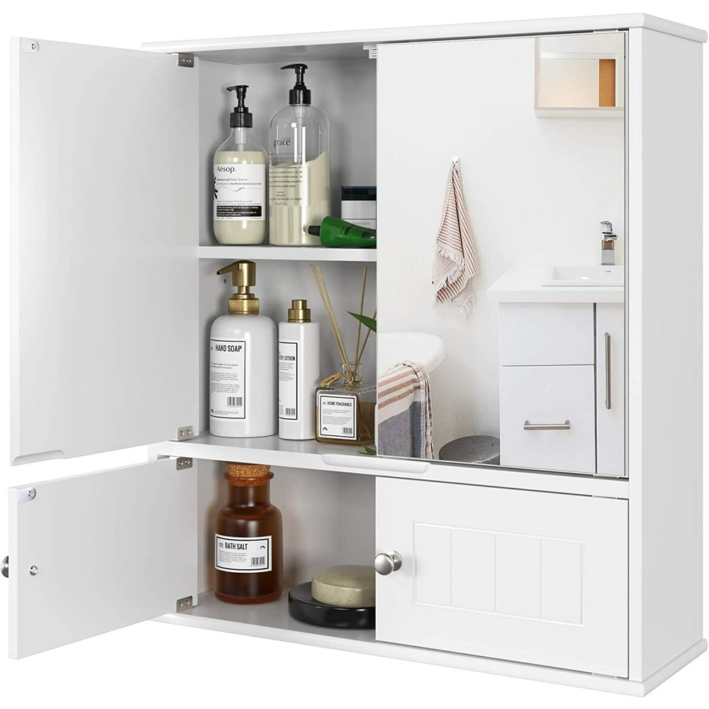 Homfa Bathroom Wall Mounted Storage with Mirror Doors Shelf