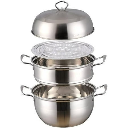 

Stainless Steel 3 Tier Steamer Pot Stock Pan Sauce Pot with Steamer Insert and Steamer Rack Vegetable Food Steamer Cookware Double Boiler for Steaming and Cooking Dishwasher Safe (Rainbow)