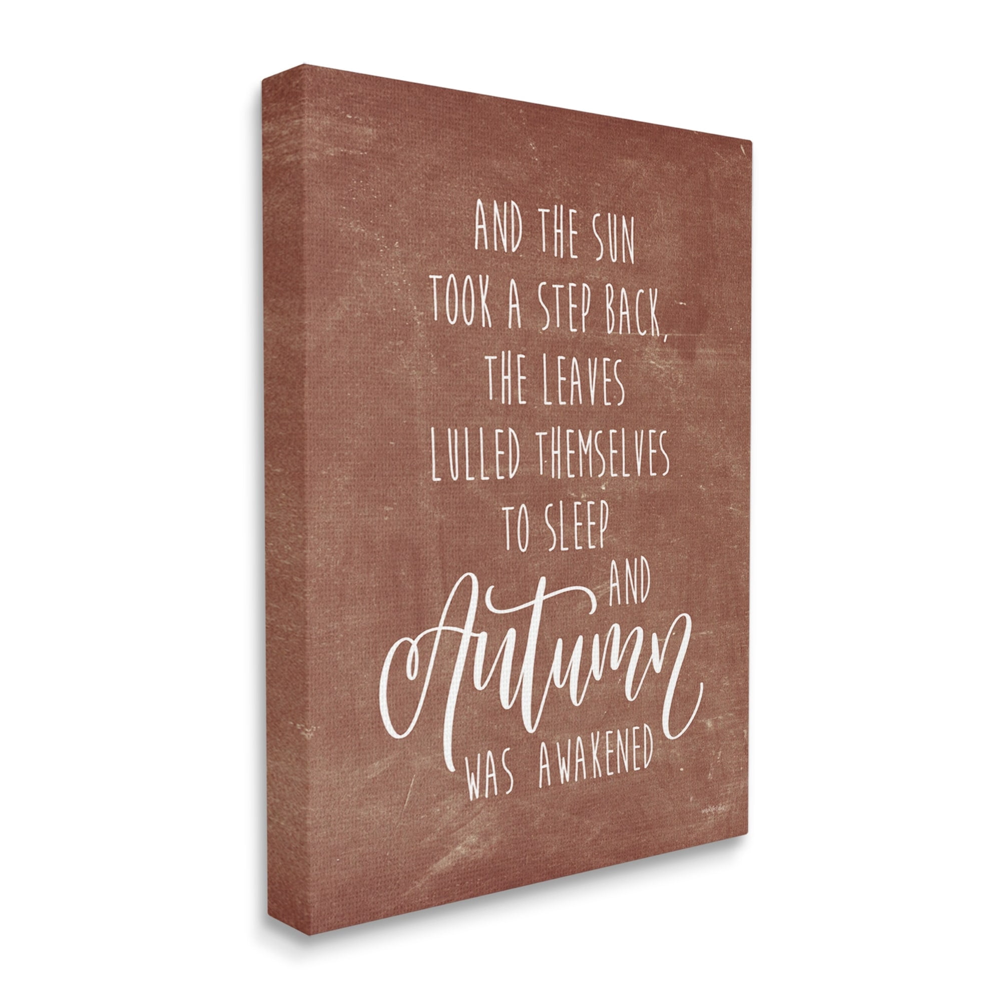 Idyllic Autumn Calligraphy Phrase Brown Rustic Background Inspirational Graphic Art Gallery-Wrapped Canvas Print Wall Art