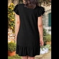thumbnail image 4 of Robes d'Été pour Femmes à Volants Manches Courtes Smockées Col en V Décontractées Amples Ligne A Évasées Mini Robe Robe d'Été, 4 of 7
