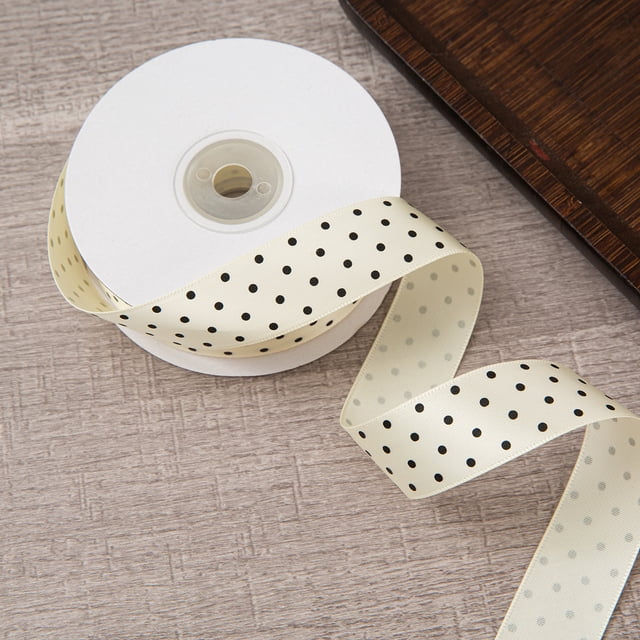 Nvzi Cinta beige de lunares, 2,5 cm x 23,2 metros de largo, ideal para envolver regalos, hacer lazos, coser cintas, como cinta decorativa o para manualidades de San Valentín. 1 unidad.