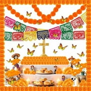 86-piece Day of the Dead decoration set with papel picado and marigold garlands.