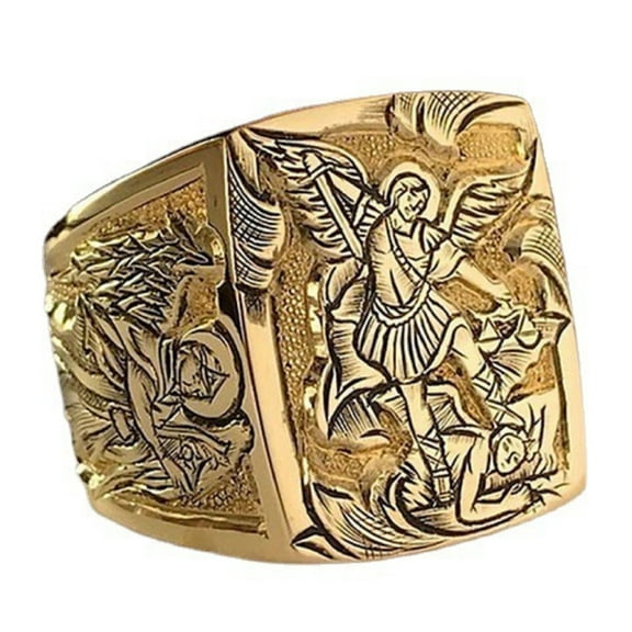 MayiaHey Angel Ring, Angel Wing Ring for Men, Ancient Greek Angel Ring Wing Rock Silver Angel Jewelry, Gold Retro Angel Sword Ring Hip Hop Angel Ring Punk Angel Wings Ring Vintage Greek Angel Ring