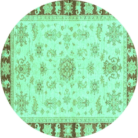 Ahgly Company Machine Washable Indoor Round Oriental Turquoise Blue Traditional Area Rugs, 6' Round