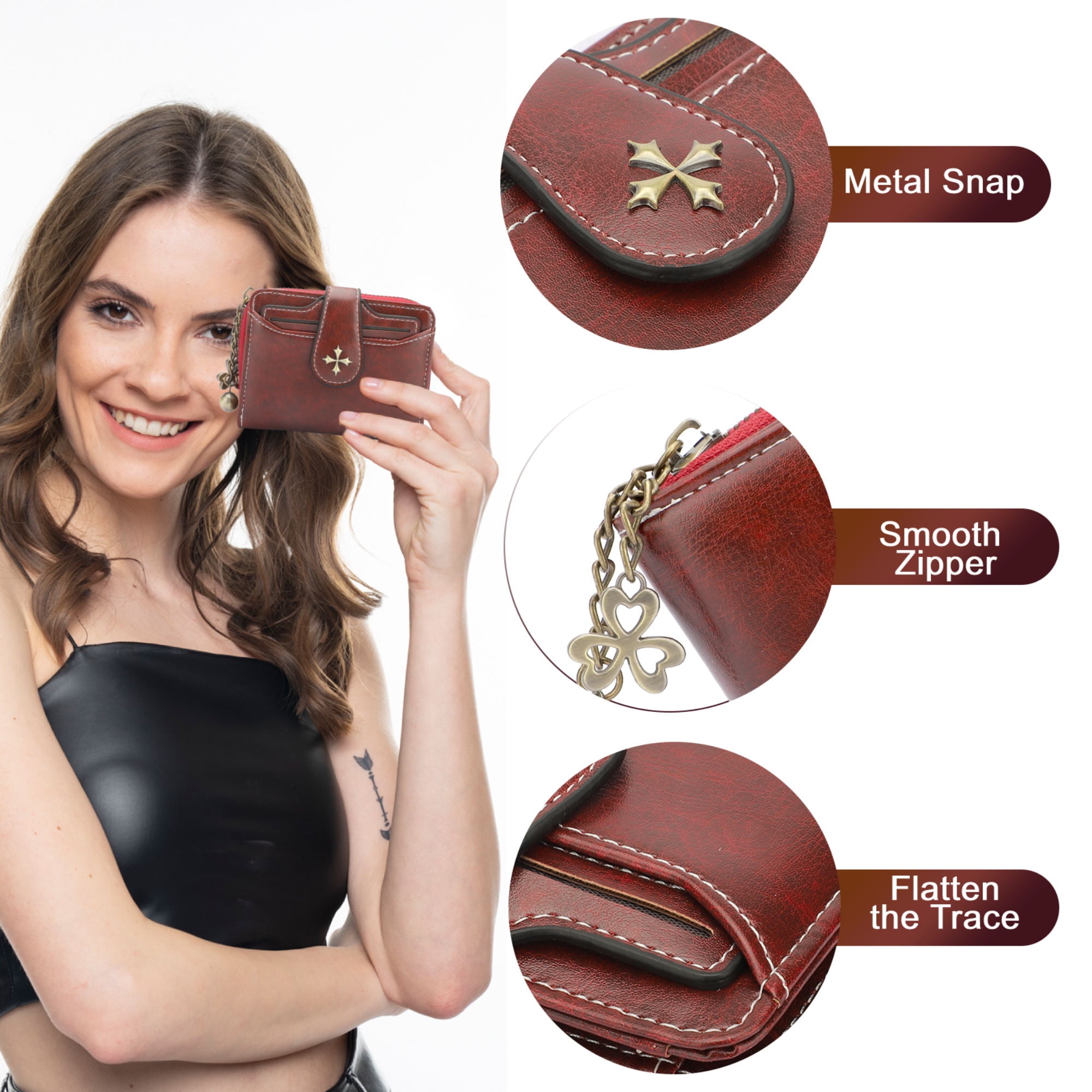 PU Leather Short Wallet for Women, TSV Small Bifold Wallet, Card