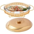 thumbnail image 4 of 2L/2.11qt Chafing Chafing Dish Buffet Set Oval Stainless Steel Food Warmer with Glass Food Pan Buffet Serving Chafer Chafer and Buffet Warmer Set for Buffet Weddings Parties,16.14*6.5*8.54in (Gold), 4 of 9