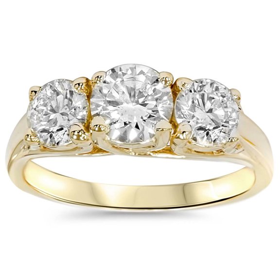 Pompeii 2ct Round Diamond 3-Stone Engagement Ring 14K Yellow Gold (H,I2-I3)