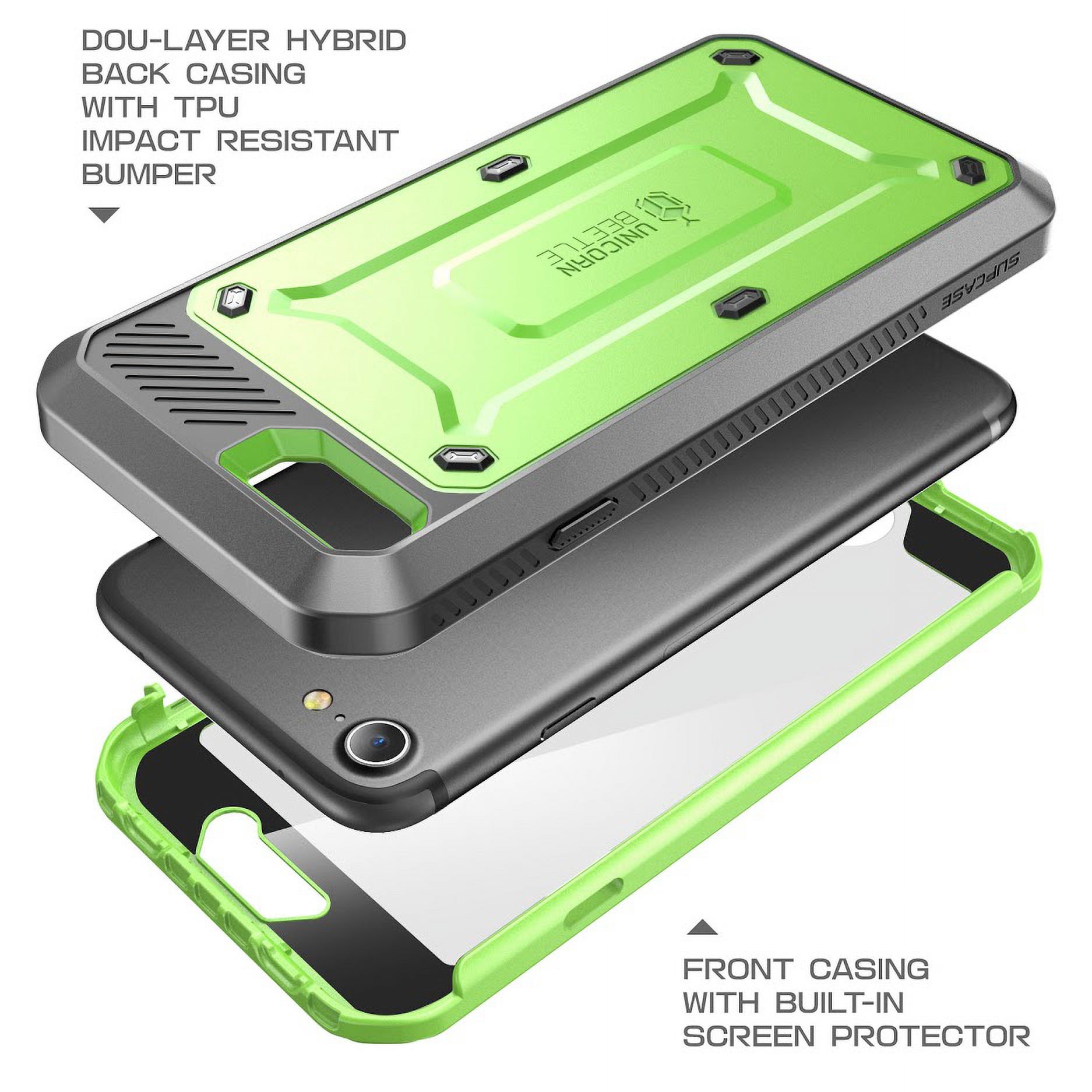 SUPCASE Unicorn Beetle Pro Series Case Designed for iPhone SE 3rd Gen (2022) / iPhone SE 2nd Gen (2020) / iPhone 7 / iPhone 8, Full-Body Rugged Holster Case with Built-In Screen Protector (Green)