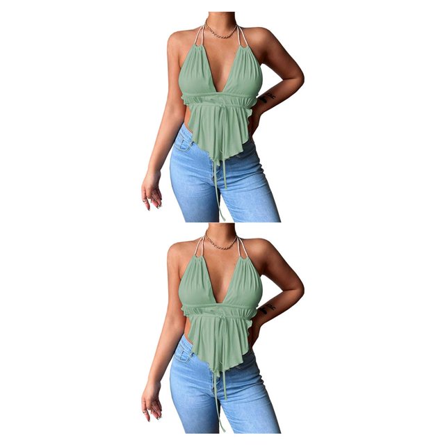 Minnieouse Chaleco con escote en V profundo, camisola con tirantes finos, Top corto sin espalda para niñas, accesorios de ropa de moda para vacaciones en Type1 NO1 Minnieouse CBP228838