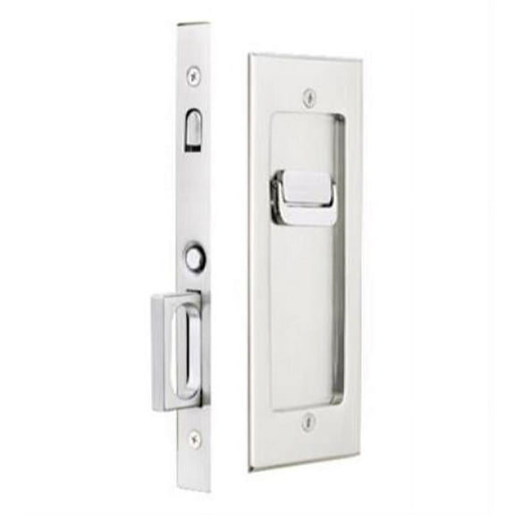 1.75 in. Modern Rectangular Privacy Pocket Door Mortise Lock, Satin Nickel