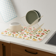 Printed Dish dry mat for Kitchen Counter 2 Pack Absorbent Reversible Drying Mats Microfiber Kitchen Countertop Protector Dishes Drying Pad Extra Large 18x24 Dish Mat