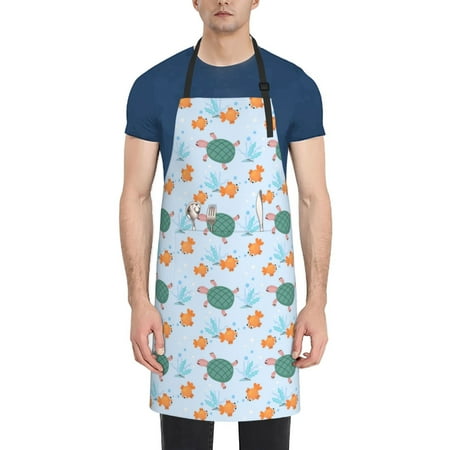 

Lukts Turtles And Goldfish Pattern Kitchen Cooking Aprons Adjustable Bib Soft Chef Apron with 2 Pockets for Men Women