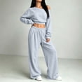 thumbnail image 5 of BRELIL Women's Two Piece Outfits Sets Long Sleeve Crop Top Wide Leg Elastic Waist Pants Casual Lounge Matching Tracksuit Fall Travel Vacation Loungewear, Gray L, 5 of 6