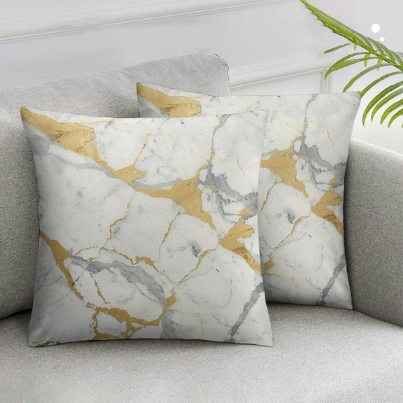 Acheng Throw Pillow Cover,Abstract White and Gold Marble,Decorative Pillowcase,Modern Holiday Pillowcase for Couch Car Living Room and Outdoor,2 Pcs White