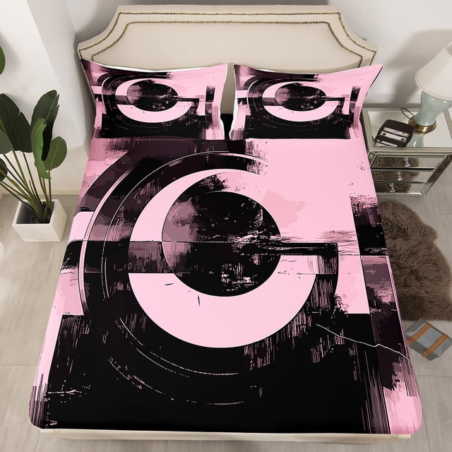 Erosebridal Minimalst Fitted Sheet Set Twin, Futuristic Geometric Bedding Twin Size, Mid Century Decor 2pcs(No Top Sheet)