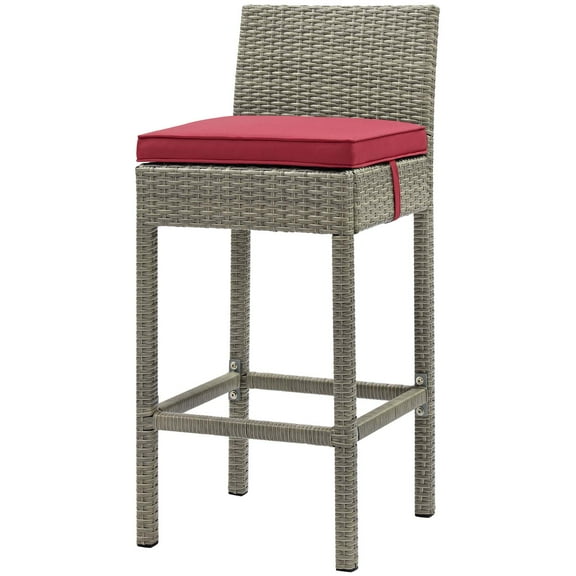 Modern Contemporary Urban Design Outdoor Patio Balcony Garden Furniture Bar Side Stool Chair, Rattan Wicker, Red Light Gray