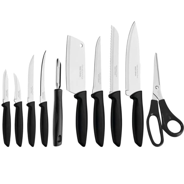 Tramontina - Juego de Cuchillos de Cocina Plenus, para Servir, Láminas de Acero Inoxidable y Mangos de Poliprolipeno, con Tijera, Incluye 10 Piezas, Color Negro
