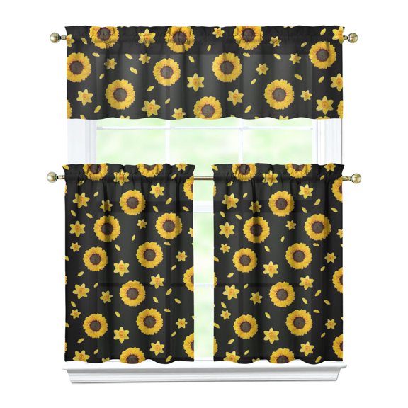 Rustic Blooming Curtains 36 Inch - 3 Panel Bohemian Country Farmhouse Set with Vintage Floral Print, Rod Pocket Kitchen Window Drapes