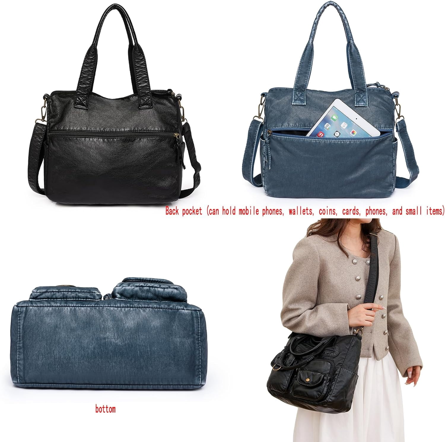 Crossbody Bag for Women Multi Pocket Shoulder Bags Medium Travel Purses Ultra Soft Washed Leather