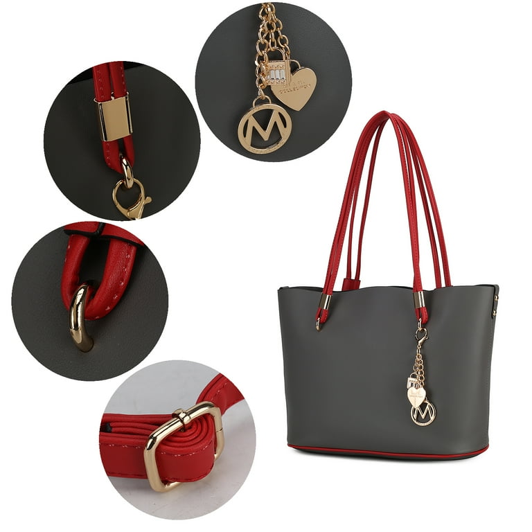 MKF Collection Malay Vegan Leather Women's Tote Bag & Cosmetic Pouch, Stylish Shoulder Purse Handbag 2 pcs by Mia K - Red MKF Collection Malay Vegan Leather Women's Tote Bag & Cosmetic Pouch, Stylish Shoulder Purse Handbag 2 pcs by Mia K - Red