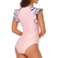 thumbnail image 4 of Traje de baño para mujer, erógeno, de moda, cuello redondo, empalme de encaje, cintura alta, cremallera, traje de baño deportivo para fiestas de natación, rosa, XXL, 4 of 6