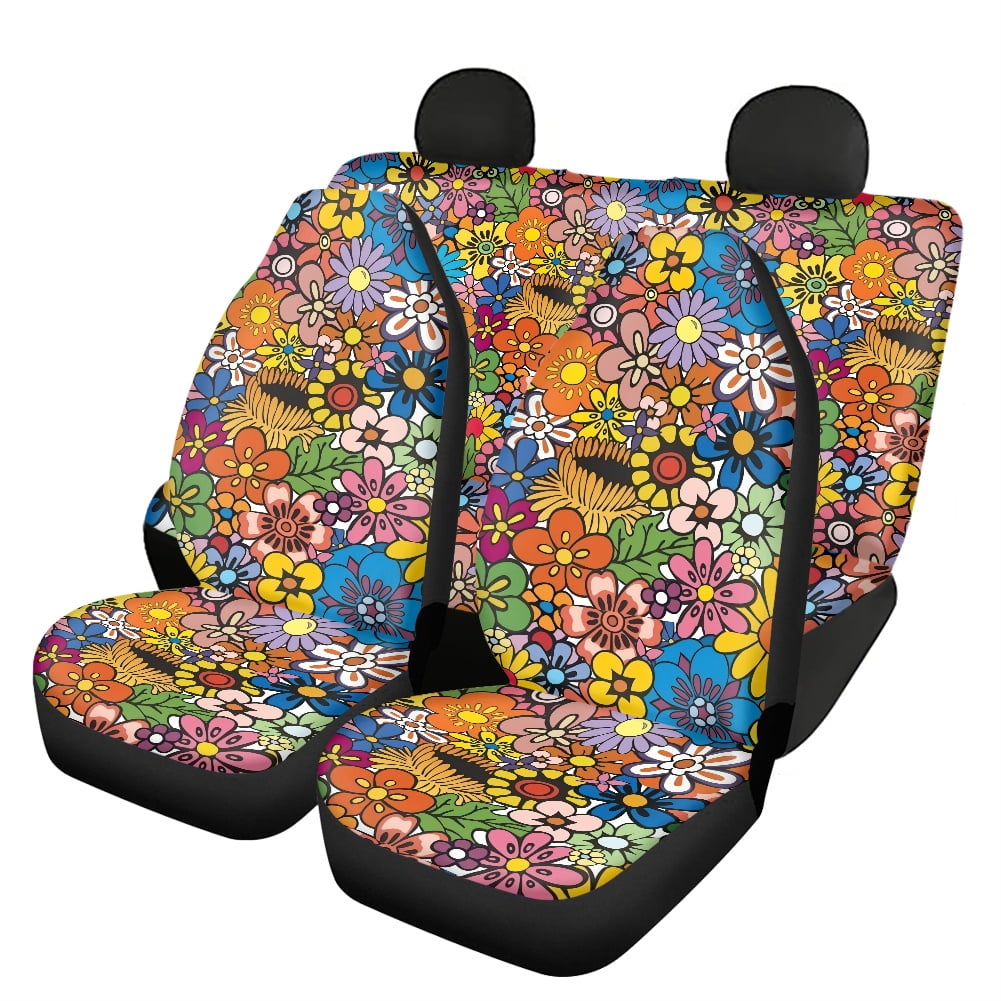 Xoenoiee Boho Hippie Flower Design Seat Covers for Cars, Auto Seat