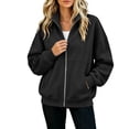 thumbnail image 3 of Women's Loose Fit Zip Up Sweatshirt Jacket With Pockets Solid Color Casual Soft Lightweight Versatile Daily Wear Weekend Outfits | CSEONE,Black L, 3 of 7