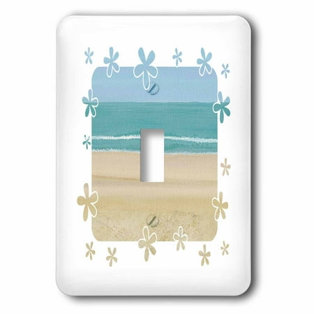 - 3dRose Beach Scene Sand Ocean with Flower Border Frame - Single Toggle Switch (lsp_31878_1)