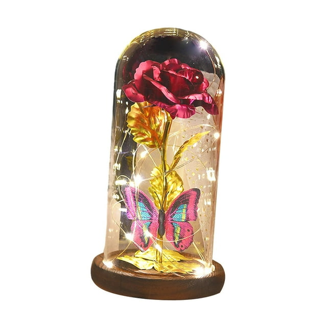 Regalo de rosa de cristal, lámpara LED de mariposa con forma de rosa, lámpara de noche, regalos de rosas rojo