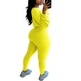 thumbnail image 3 of LUXUR Ladies Elastic Waist Sweatsuits Cropped Running Two Piece Outfit Yellow L, 3 of 6