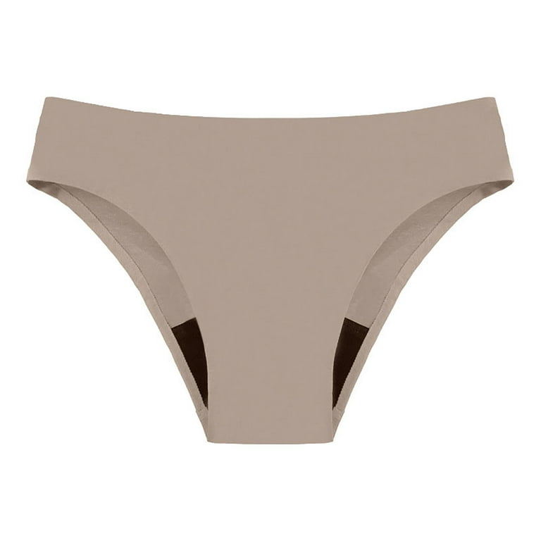 Qcmgmg Bikini Panties for Women Low Rise Solid Bikini Bottom Leak Proof  Menstrual Period Underwear Khaki 2XL
