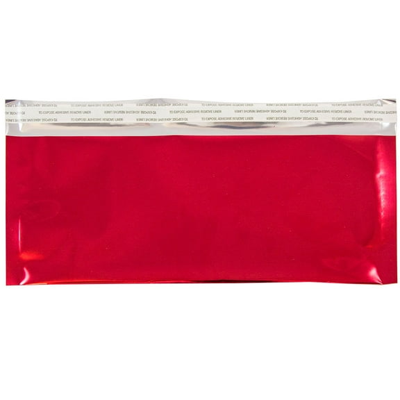 JAM Paper #10 Foil Envelopes, 4 1/8 x 9 1/2, Red, 100/Pack, Peel & Seal