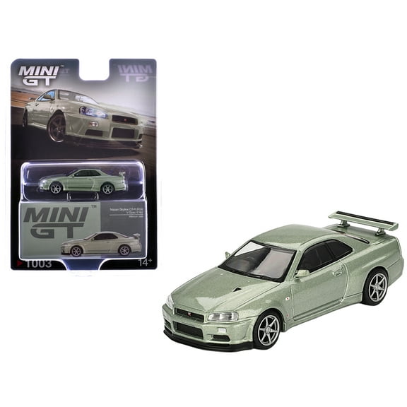 Nissan Skyline GT-R (R34) V-Spec II Nur RHD (Right Hand Drive) Millenium Jade Metallic Ltd Ed 1/64 Diecast Model Car by Mini GT