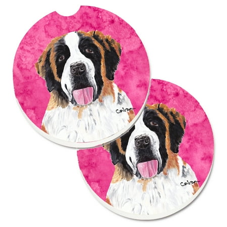

Carolines Treasures SC9129PKCARC Pink Saint Bernard Set of 2 Cup Holder Car Coasters Large multicolor