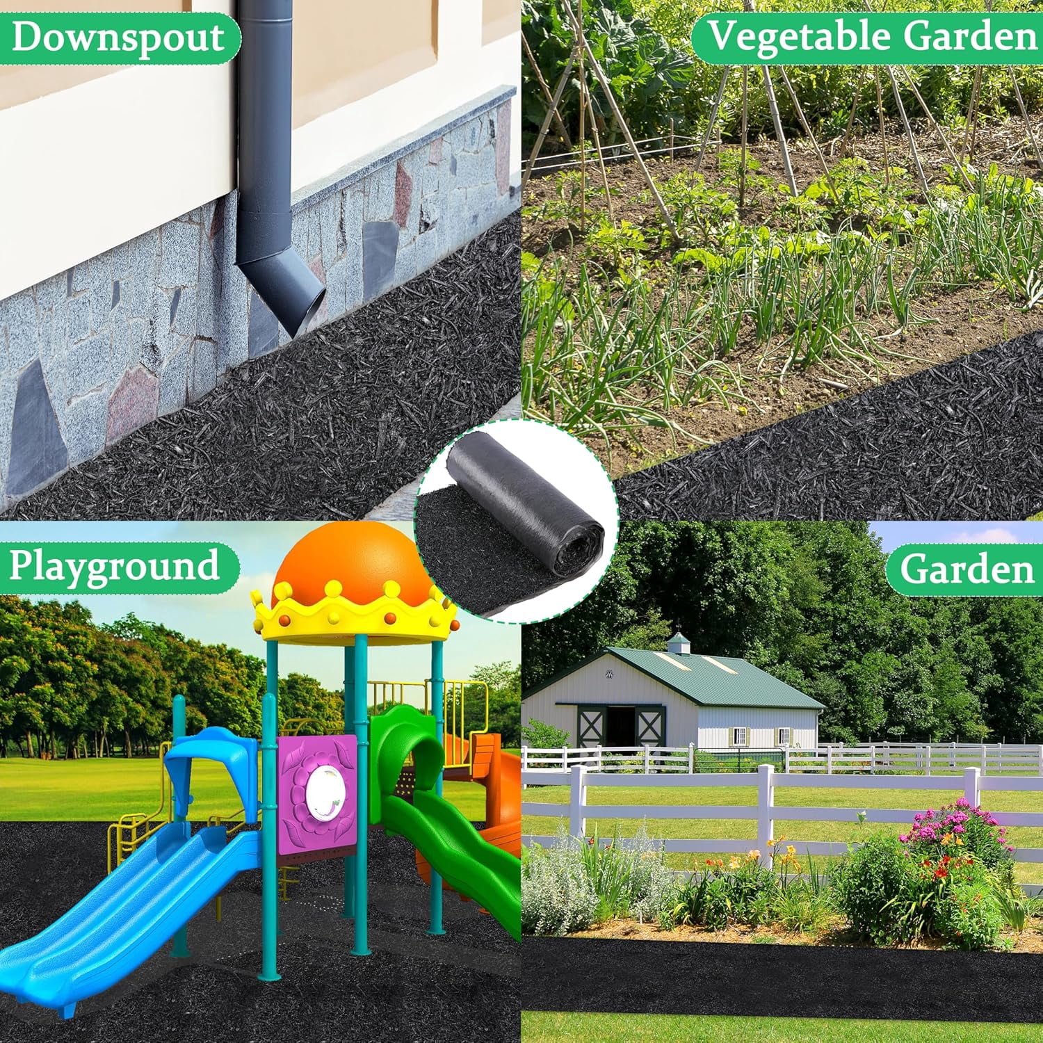 Bibana 8' x 2' Recycled Rubber Mulch Mat Roll, Permanent Landscape Pathway & Weed Barrier, Heavy-Duty Edging for Garden, Playground & Walkway