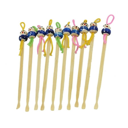 Unique Bargains Bamboo Ear Pick Spoon Curette Ear Wax Remover Cartoon Doll Decor 10 Pcs