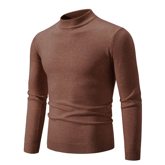 Rbaofujie Chandails à Capuchon et Chandails Mode pour Hommes Tricot pour Hommes Col Roulé Simulé Vintage Col Rond Couleur Unie Chandail Élastique Molletonné Tendance Chandail Café Chandails à Capuchon pour Hommes