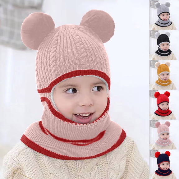 Kilaqueen Toddler Kid Beanies Hats Pom pom Knitted Warm Hats for Little Boys Girls Children Cold Weather Winter Hats with Neck Warmer