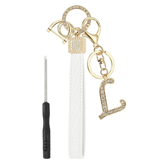 Leather Wristlet Keychain, Chic Letter L Keychains with Key Ring and D Ring Car Keys Keychain Decorative Alphabet Key Chain for Bag Backpack DIY, Gold Tone