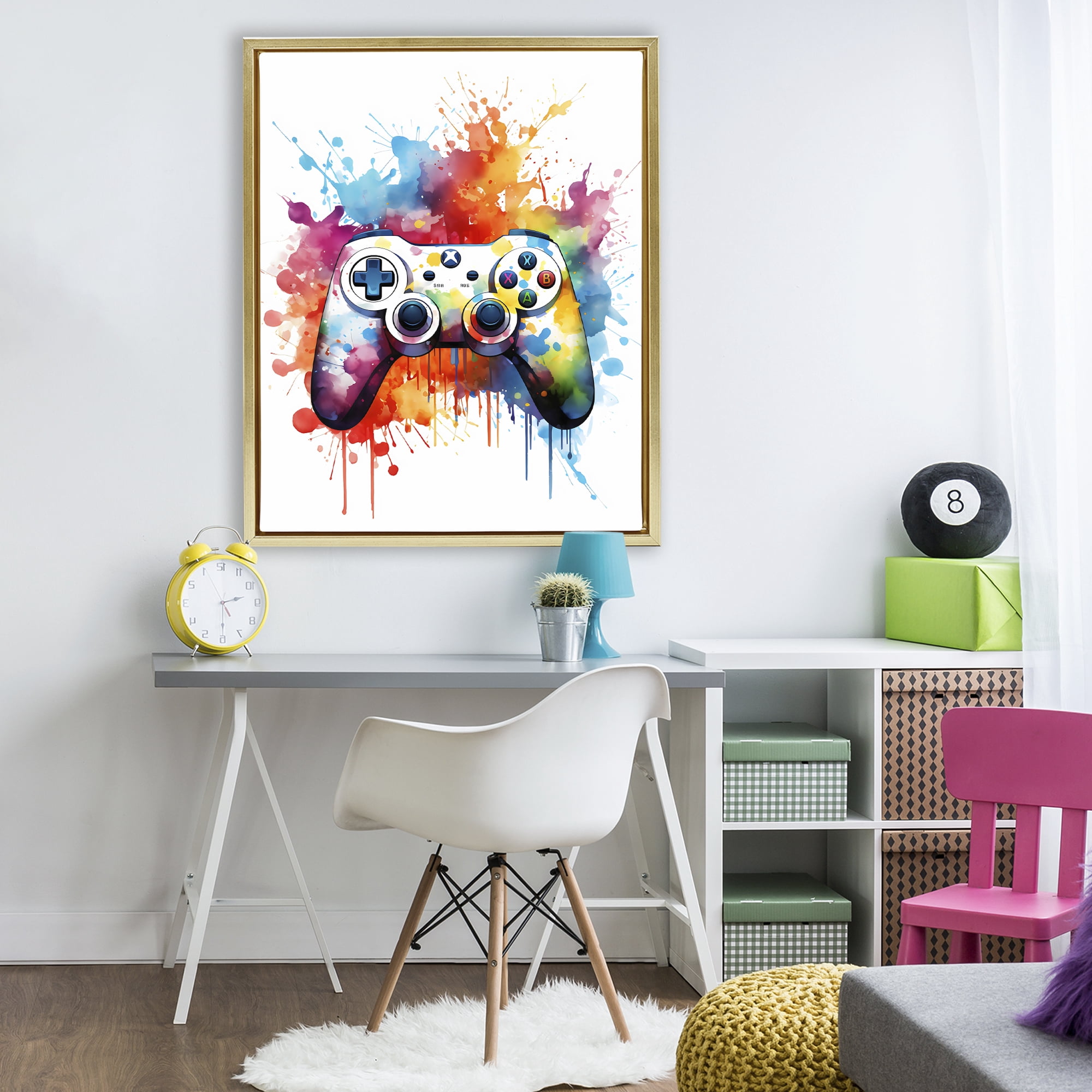 Stupell Industries Color Burst Game Controller Gold Framed Floater Canvas Wall Art, design by Creative Studio