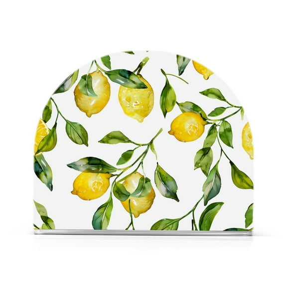 Lemons and Leaves Napkin Holder for Table Clear Napkin Stand Paper Holder Acrylic Organizer Dispenser Napkins for Dinner Kitchen Restaurant Room