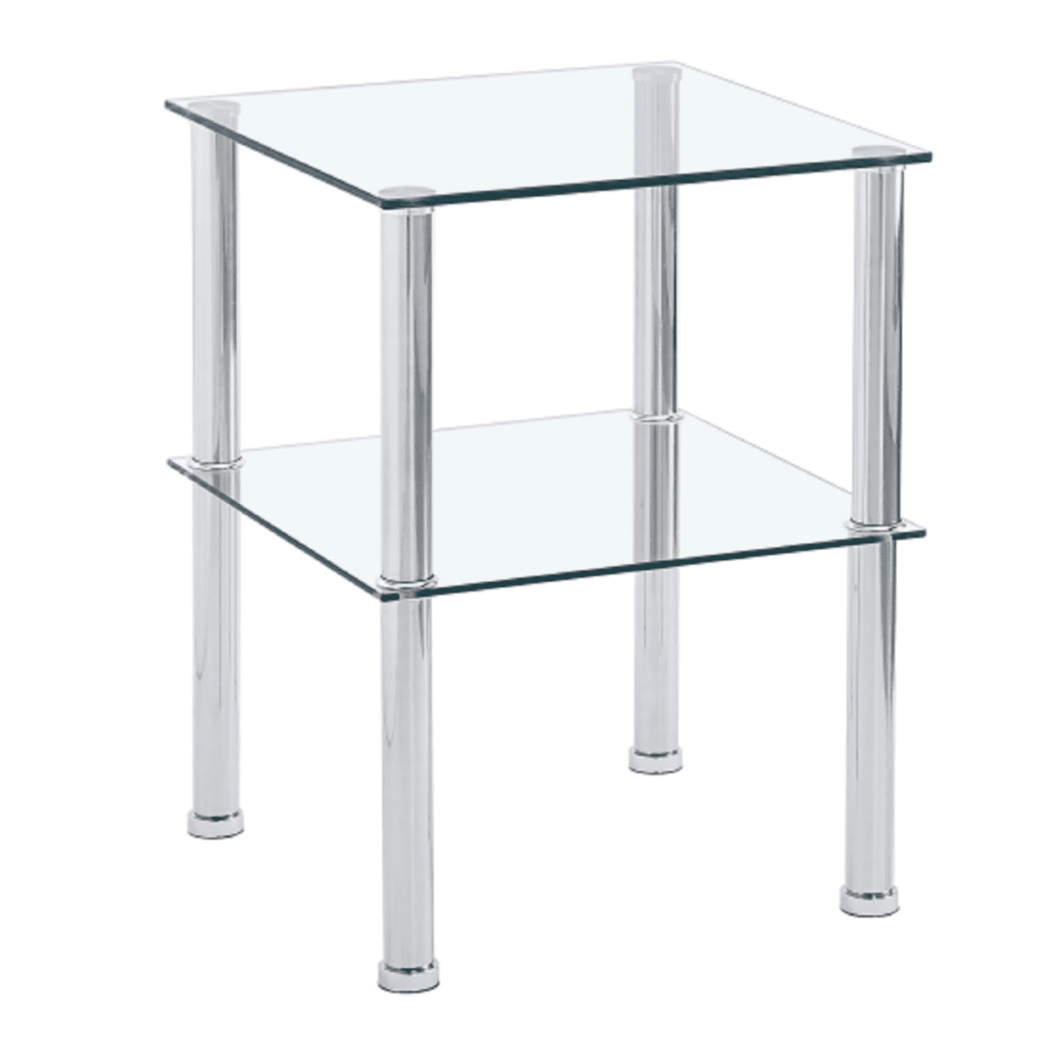 Yardi Yard Modern Living Room End Table 2 Tier Glass Side Table with Metal Legs, Clear