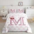 thumbnail image 3 of Feelyou Buffalo Initial Letter Bedding Comforter Set for Kids, Kawaii Pink Ribbon Bow-tie Twin Comforter Sets, Monogrammed M Reversible Bedding Set, Lightweight Room Decor, 2 Pieces, 3 of 9