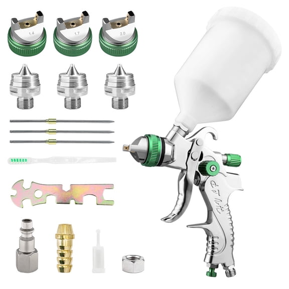 HVLP Air Spray Gun Kit with 600ml Gravity Feed Paint Cup, 1.4/1.7/2.0mm Nozzle Set, Professional Paint Sprayer
