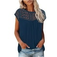 thumbnail image 1 of Mikilon Ensemble Élégant pour Femmes 2 Pcs Haut à Manches Courtes Imprimé Patchwork en Dentelle Col Rond Chic Confortable Ensemble Haut/chemise Col Rond Bleu Foncé TG, 1 of 5