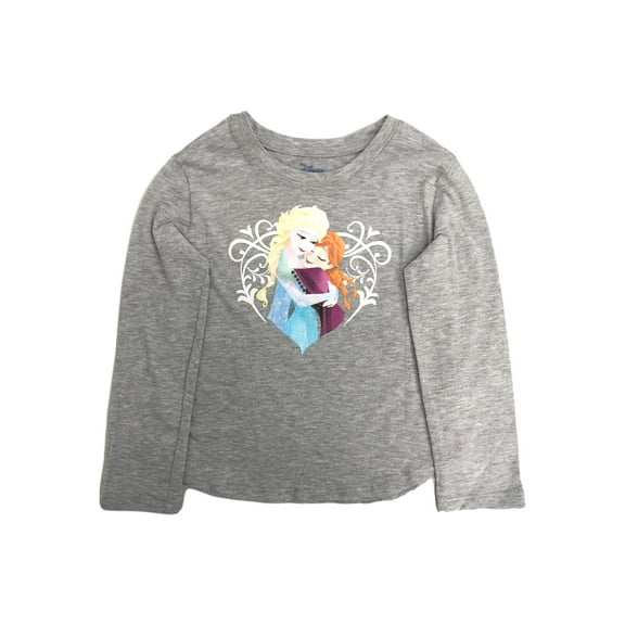 Disney Frozen Girls Gray Long Sleeve Elsa & Anna Heart T-Shirt Shirt 4