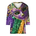 thumbnail image 4 of Cavosen Carnival Day 3/4 Sleeve T Shirts for Women V Neck Holiday Mardi Gras Shirts Mask Graphic Print Blouse Festival Novelty Tops Casual Athletic Tees Party Shrove Tuesday T-Shirts 5XL, 4 of 4