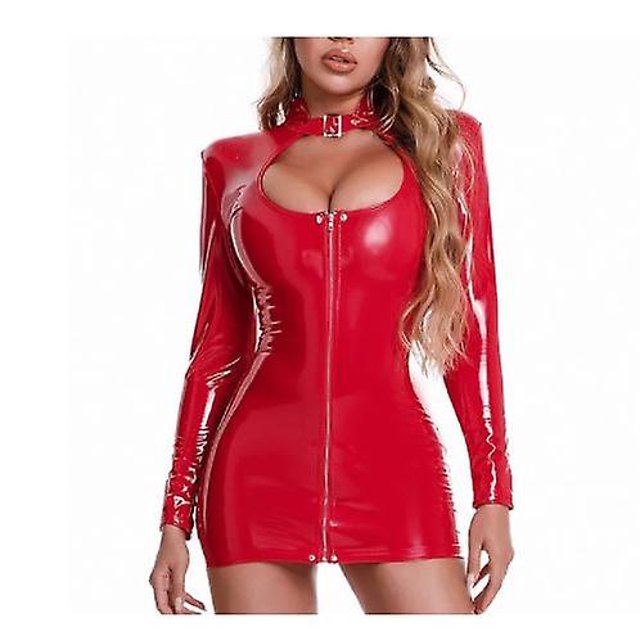 Mujeres Sexy brillante Wetlook cuero vestido erótico brillante látex vaina bolsa cadera falda Sexy inferior caliente porno pecho exponer sexo ZefeiWu 8390606898234