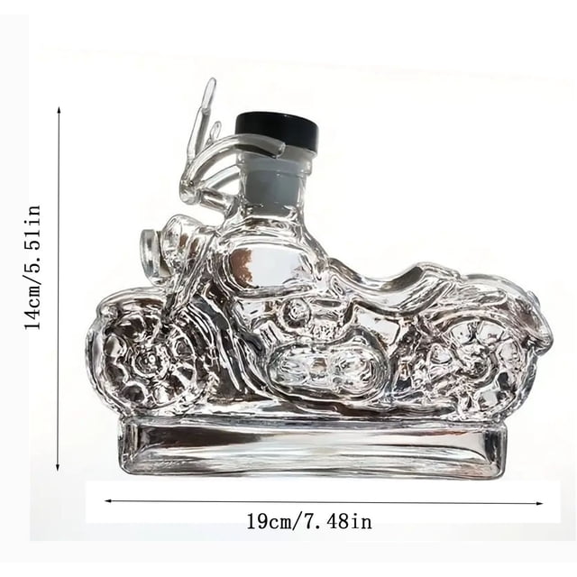 Whiskey Decanter Motorcycle Style 10 oz Sculpted Glass Bottle For Men Gift